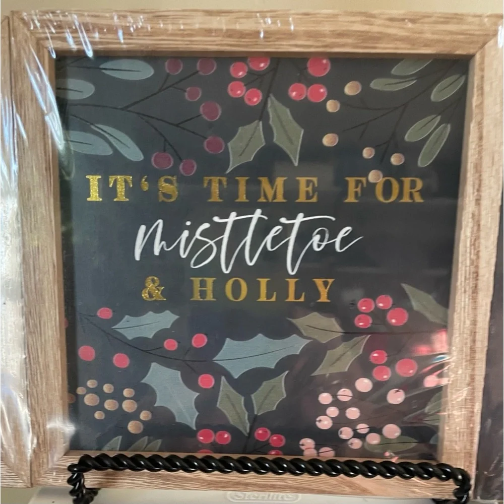 3 Square Wood Christmas Holiday Signs (Target Brand)